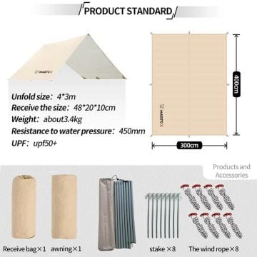 Madfox OEM Tarp 4x3 mt [ Güneş ve Rüzgar Koruma Brandası ]
