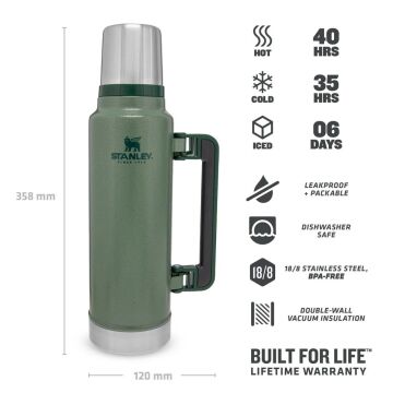 Stanley Klasik Vakumlu Çelik Termos 1.4 Lt Yeşil