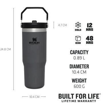 Stanley The IceFlow Flip Straw Pipetli Termos Bardak 0,89 LT Füme