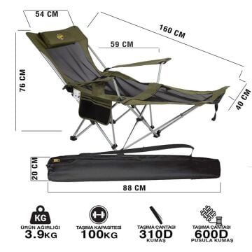 Funky Chairs Lazy Plus 3 Yatabilen Sandalye Haki