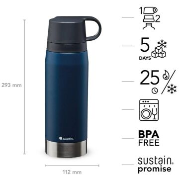 Aladdin CityPark Thermavac Çift Bardaklı Çelik Termos 1.1 LT - Lacivert