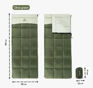 Naturehike LT250 Zarf Tarzı Pamuklu Uyku Tulumu Yeşil