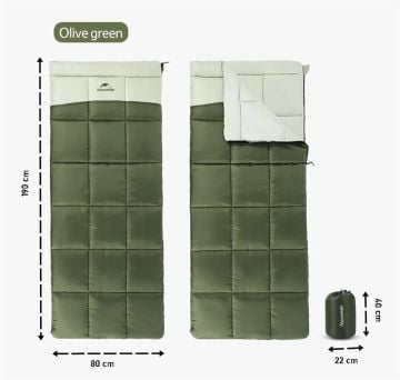 Naturehike LT150 Zarf Tarzı Pamuklu Uyku Tulumu - Yeşil
