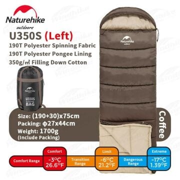 Naturehike U350S Zarf Tarzı Kapüşonlu Uyku Tulumu
