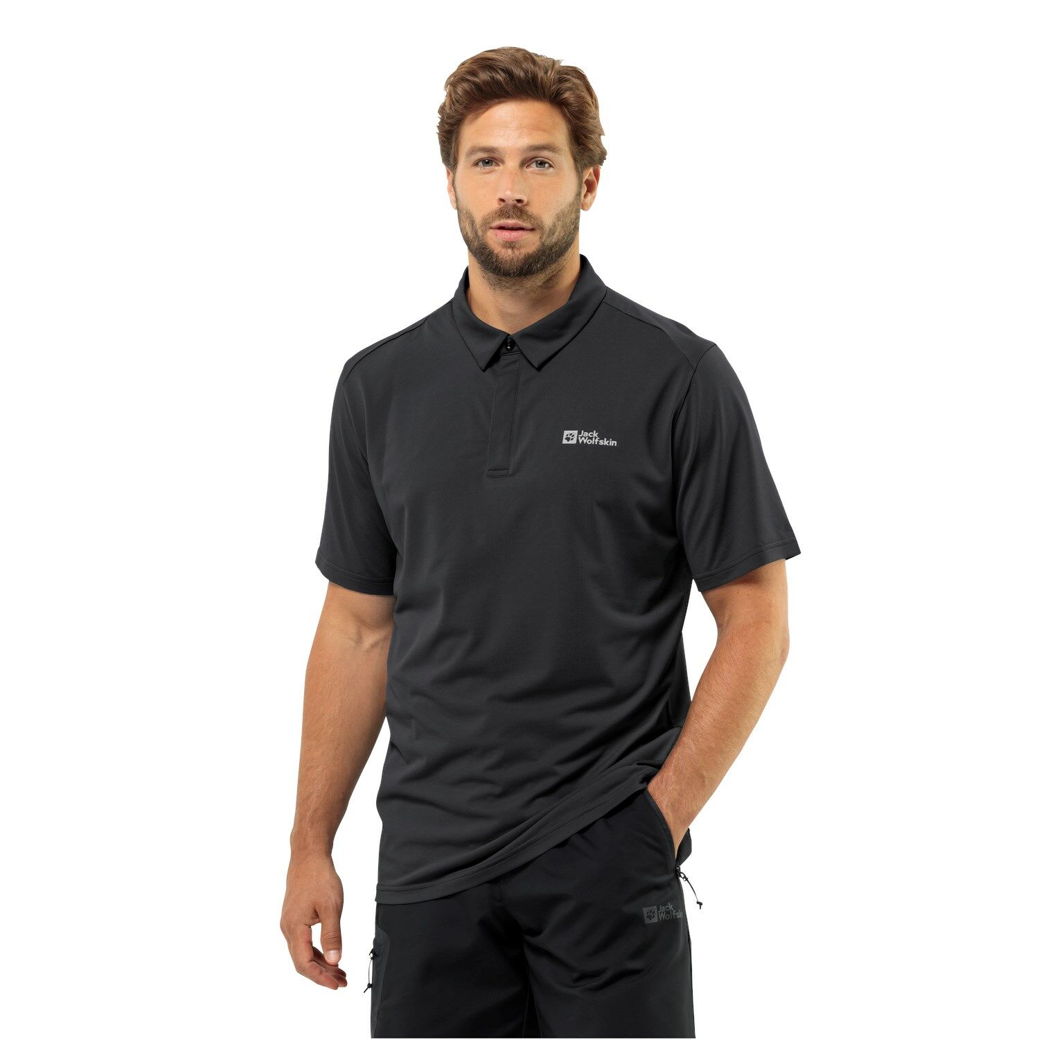 Jack Wolfskin Delgami Polo Erkek Outdoor Tişört Siyah