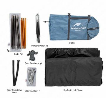 Naturehike Knight 3 Kişilik Kamp Çadırı (GRİ/MAVİ)