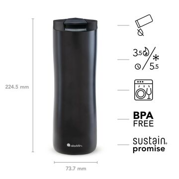 Aladdin Urban Thermavac Paslanmaz Çelik Termos Bardak 0.47Lt Siyah