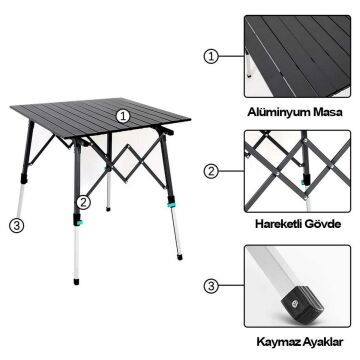Madfox Skylite Yükseklik Ayarlı Katlanır Kamp Masa